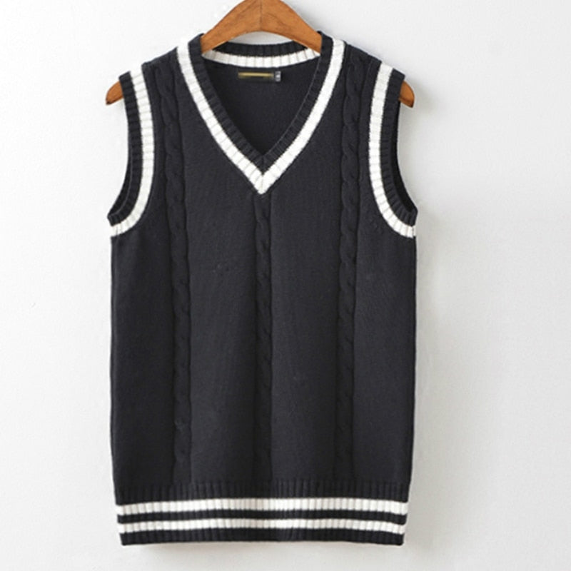 Sweater Vest Men Autumn Winter Plus Velvet V-neck Striped Big Size 5XL Oversize Mens Couples Preppy Style Students Vests Ulzzang