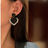 FYUAN Korean Style Black Acrylic Heart Dangle Earrings for Women Rhinestone Earrings Weddings Party Jewelry Accessories