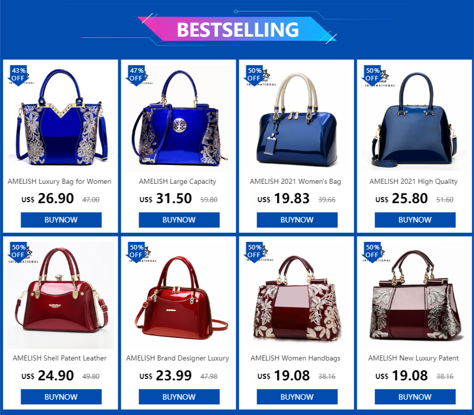 AMELISH Luxury Bag for Women 2022 High Quality Patent Leather Flower Embroidery Diamond Tote Handbag Fashion Female Shoulder Bag