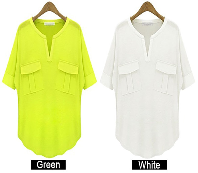 Summer Casual Short Sleeve Women Blouse 5XL Plus Size Chiffon Blouses Beach Shirt Office Work Loose Shirts Blusas Feminina Tops