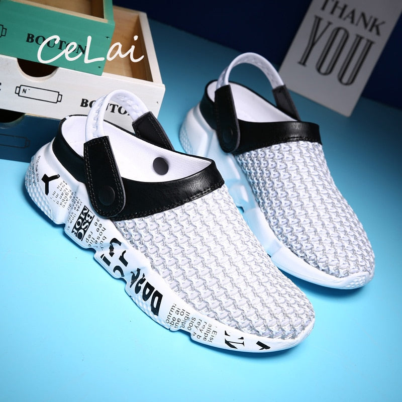 Fashion Sneakers Without Laces Man Handmade Beach Men's Summer Shoes Big Size Mesh Sneakers Light Shoes 2021 Outdoor Flats A-032