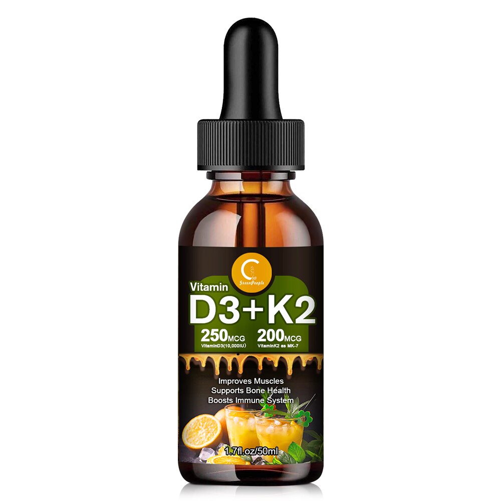 GPGP Greenpeople Liquid Vitamin D3 + K2 Drops Improves Immunity&Memory Strengthens Bones Protects Heart Vitamin Supplement