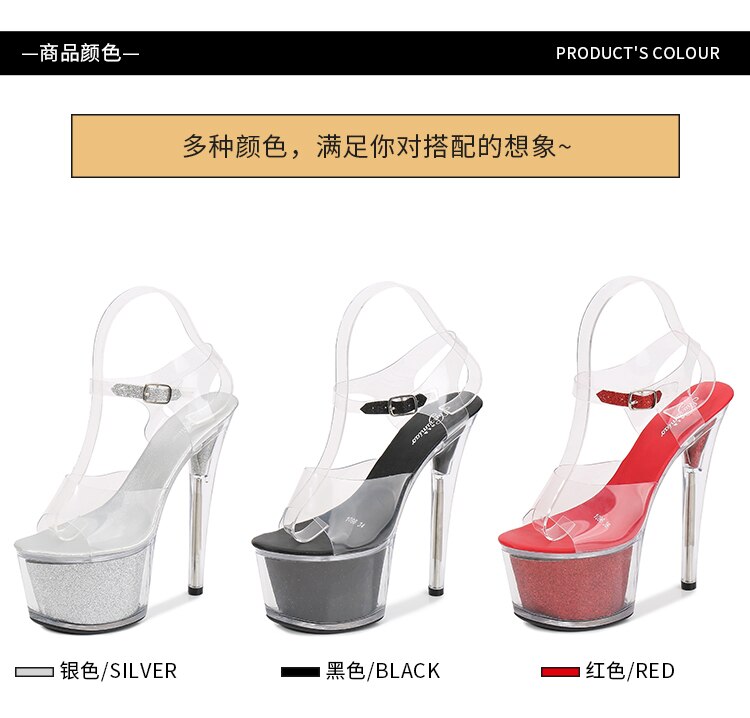 shuzumiao 2021 Women's Nightclub Super High Heels 17CM 15CM Stiletto Platform Transparent Crystal Sandals for Show Ladies Shoes