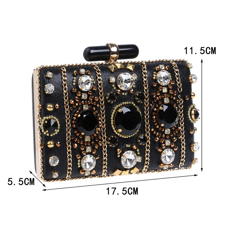 SEKUSA Vintage style women beaded evening bags embroidery small day clutches wedding bridal handbags diamonds case purse