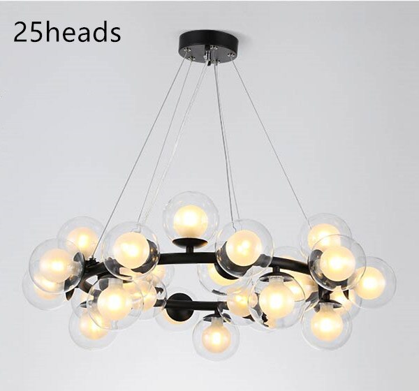 Nordic 25/45 heads led chandeliers Gold black hanging lamp suspension light clear glass pendant lamps for living room bedroom