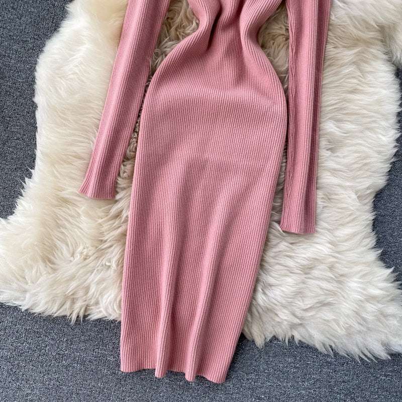 Dresses for Women 2022 Sexy Turtleneck Knitted Bodycon Dress Women Autumn Winter Long Sleeve Sweater Dress