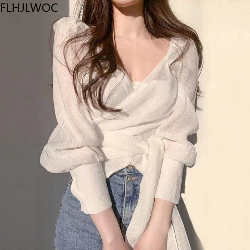 2022 Spring Autumn Basic Shirts Blouses Women Fashion Long Sleeve Elegant Office Lady Work Solid White Ruffled Chic Tops Blusas