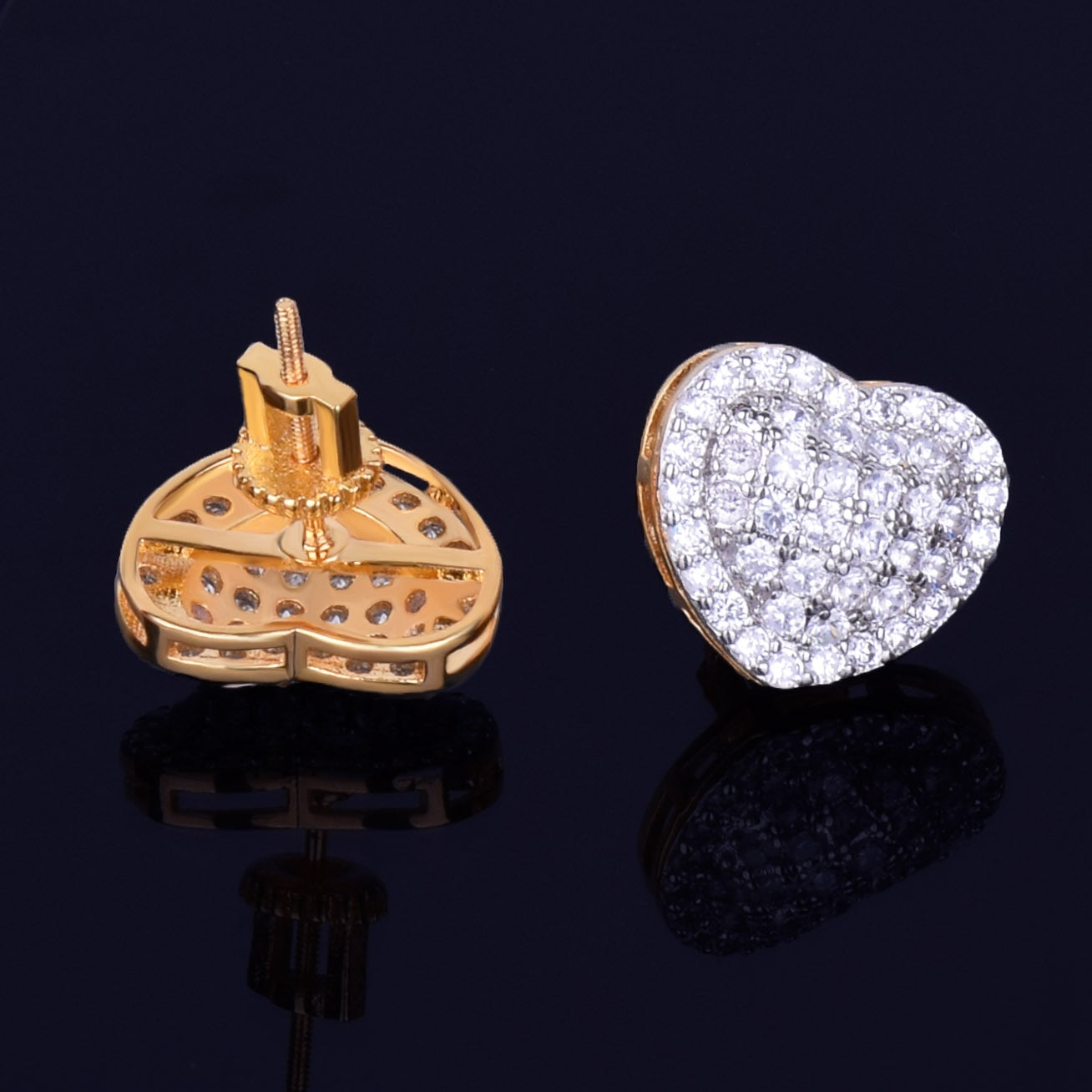 Heart-shaped Earring White Color Full Cubic Zircon Women Fashion Hip Hop Jewelry for Gift 14MM