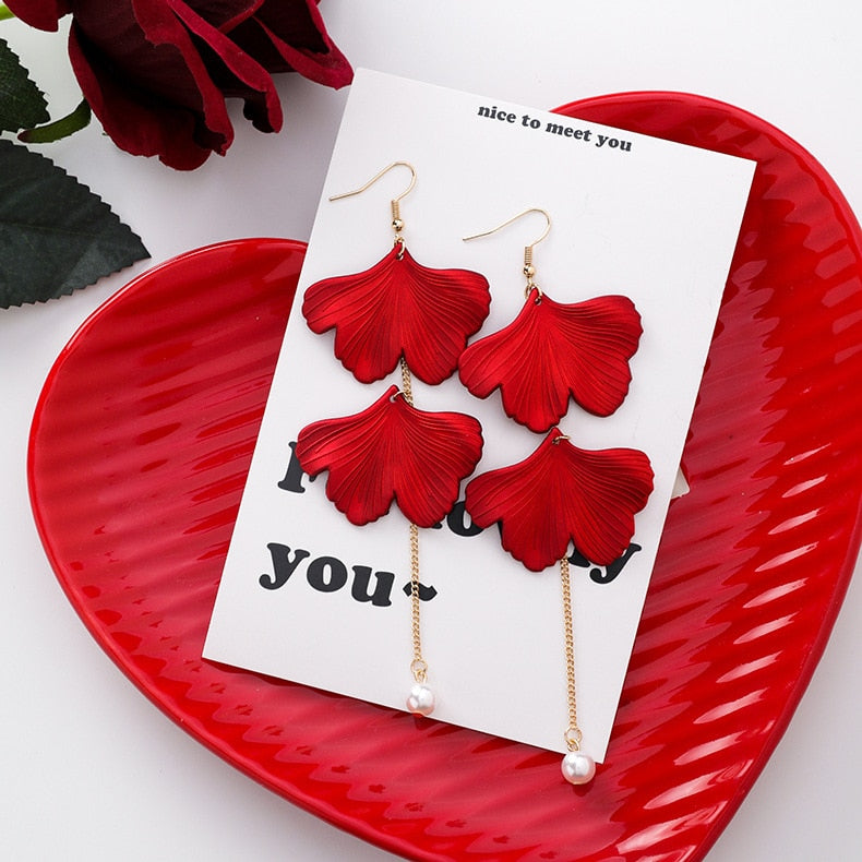 XIYANIKE 2019 New Arrival Vintage Women Dangle Earrings Sexy Rose Petal Long Tassel Earrings Female Korean Jewelry Red Earrings