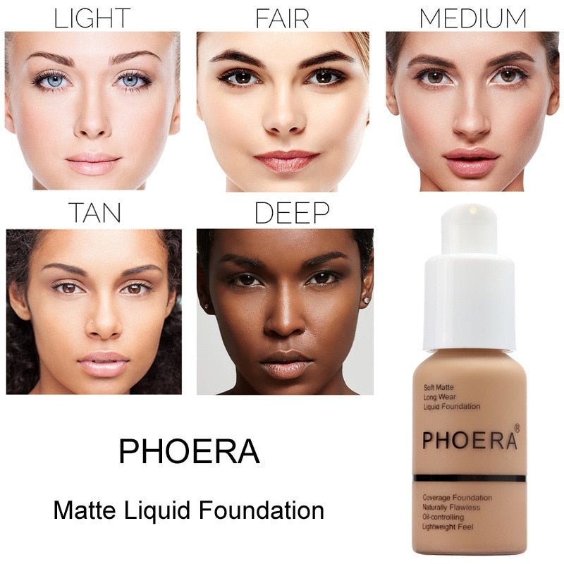 PHOERA 10Colors Soft Matte Full Coverage Liquid Foundation Concealer Longlasting Face Foundation Moisturizer Face Liquid Foundat