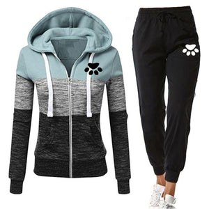 Autumn Tracksuit Woman Zipper Patchwork Hoodie+Pants Suit Long Sleeve Sweatshirts and Trousers 2 Piece Set Winter Clothing