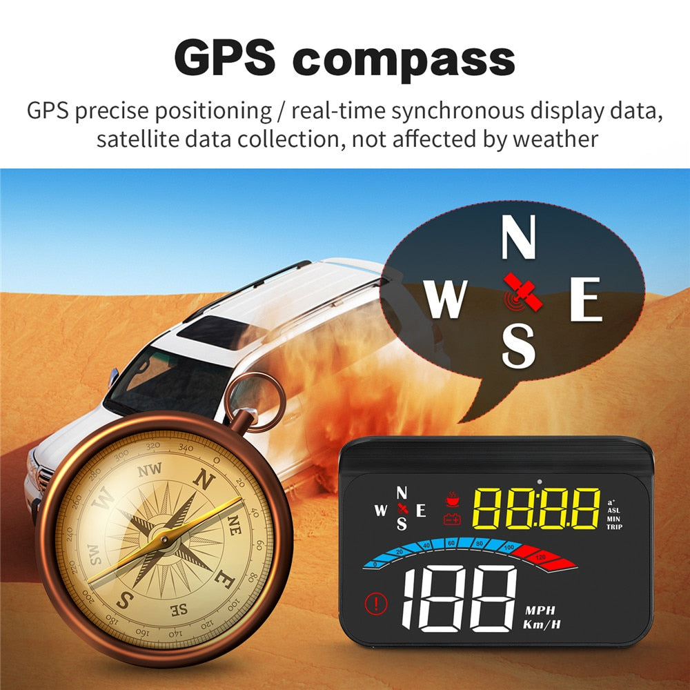 Newly M16 GPS Speedometer Head Up Display GPS HUD Gauges Windsheild Projector With Hood Fatigue Driving Reminder Car Electronics