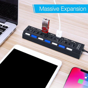 USB Hub 7 Port USB 2.0 Hub Splitter With ON/OFF Switch USB Hab High 5Gbps Multi Computer Accessories For PC Speed W1P8