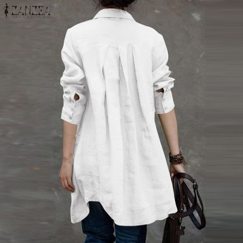 Women's Irregular Blouse ZANZEA 2021 Fashion Solid Shirts Casual Long Sleeve Blusas Female Button Pleated Tunic Tops Oversized