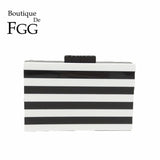 Boutique De FGG Fashion Women Striped Acrylic Evening Clutch Bags Ladies Chain Shoulder Purses and Handbags Crossbody Bag