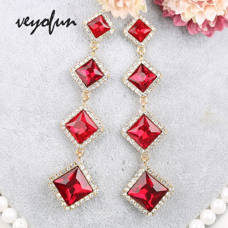 Veyofun Classic Long Crystal Drop Earrings Elegant Rhinestone Bridal Dangle Earrings Fashion Jewelry for Women Wholesale