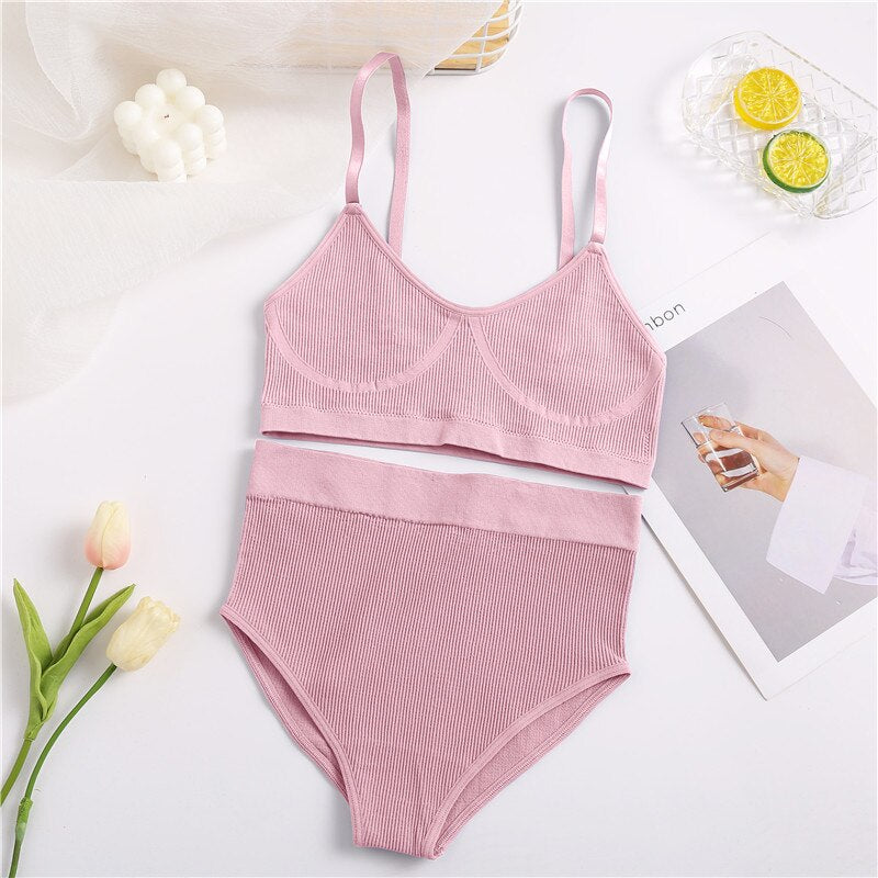 Women Bra Set Panties Sexy Push Up Bralette Female Fitness Seamless Underwear Sports Lingerie Brassiere Set Tank Crop Tops S-XL