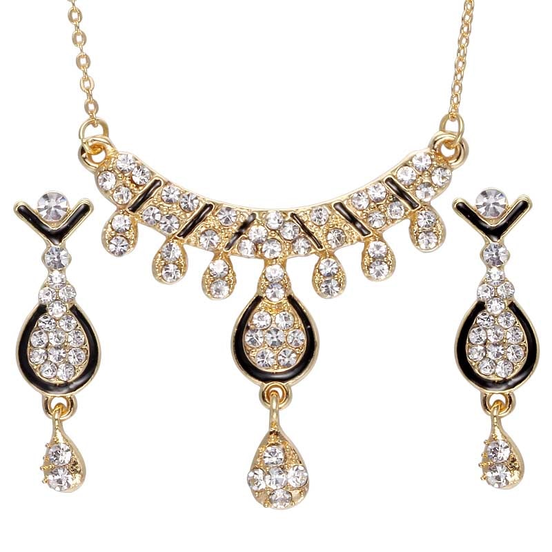 Amazing Price Wedding Gold Plate Jewelry Sets For Women Pendant Statement African Beads Crystal Necklace Earrings Bracelet Rings