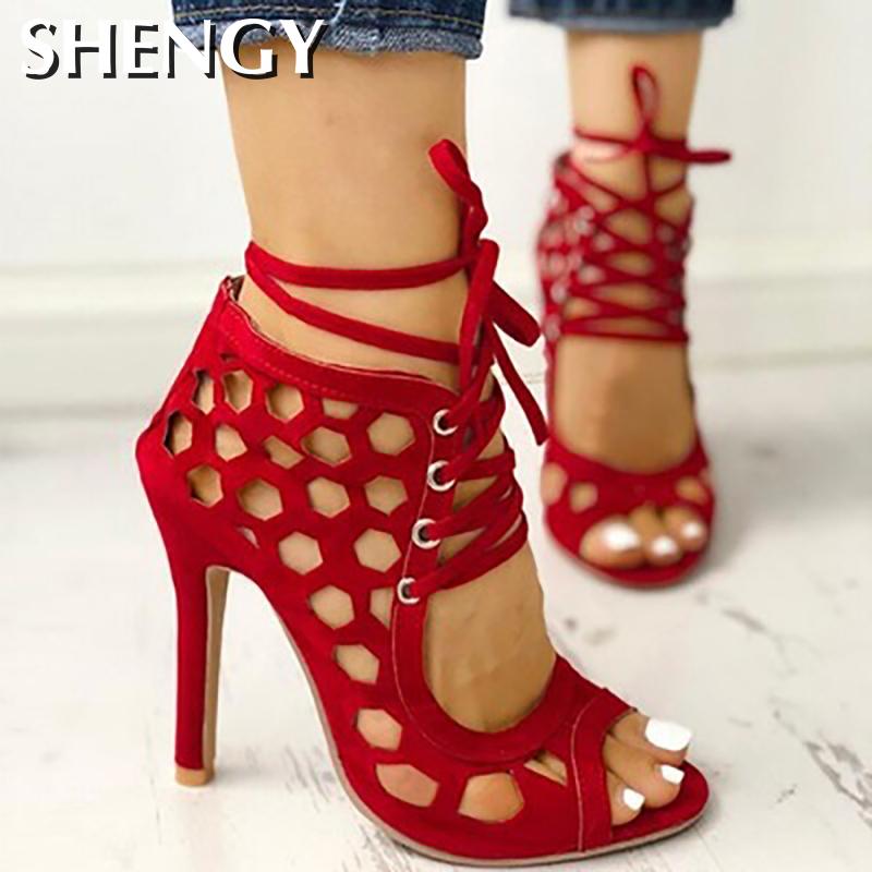 Women's Sandals Fine High-heeled Fashion 2020 Casual Fighter High Heels Women's Shoes Summer Cross Strap Sandals