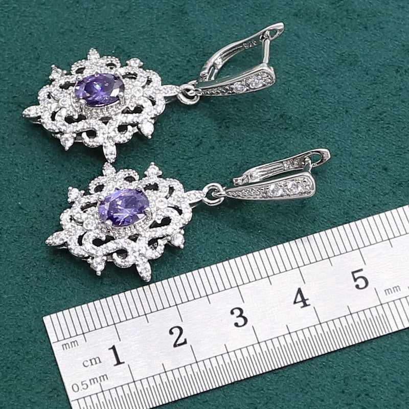 Purple Amethyst 925 Sterling Silver Jewelry set for Women Bracelet Earrings Necklace pendant Ring