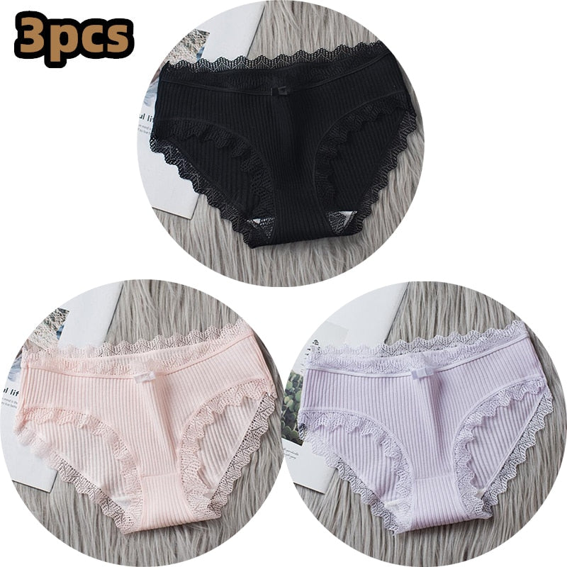 3PCS/lot Cotton Panties Women Comfortable Underwears Sexy Middle-Waisted Underpants Female Lingerie Big Size Ladies Briefs