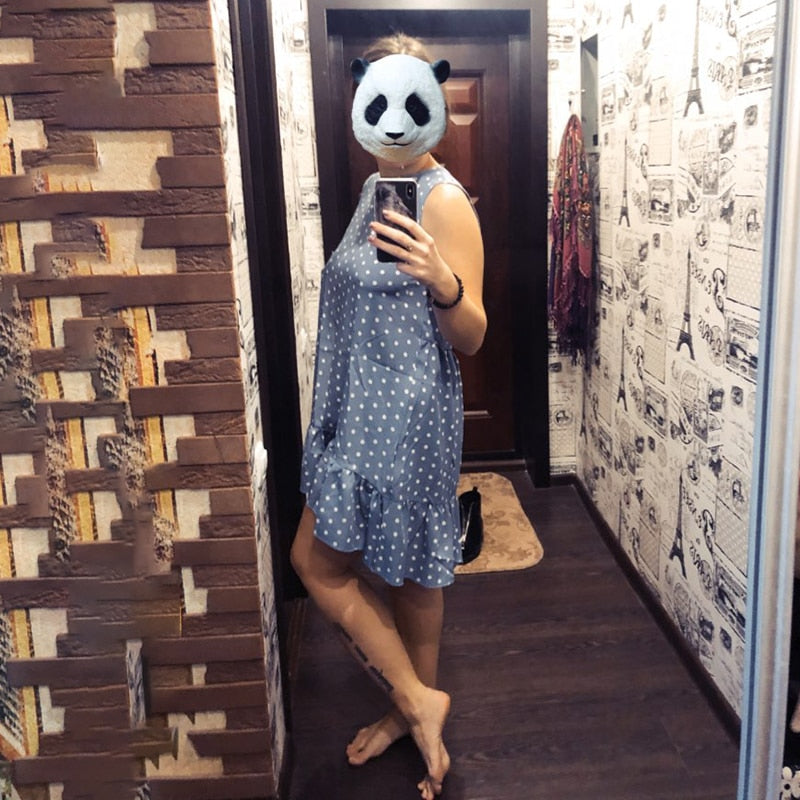 Women Summer Dress Fashion Polka Dot Sleeveless Beach Mini Dress For Women Casual Print Short Loose Blue Sundress 2020 Plus Size