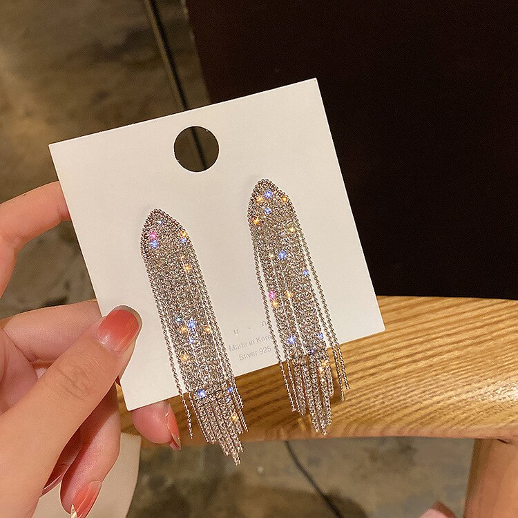 New Classic Crystal Earrings Ladies Exaggerated Long Earrings Tassels Rhinestone Earrings Fashion Ladies Korean Earrings Jewelry