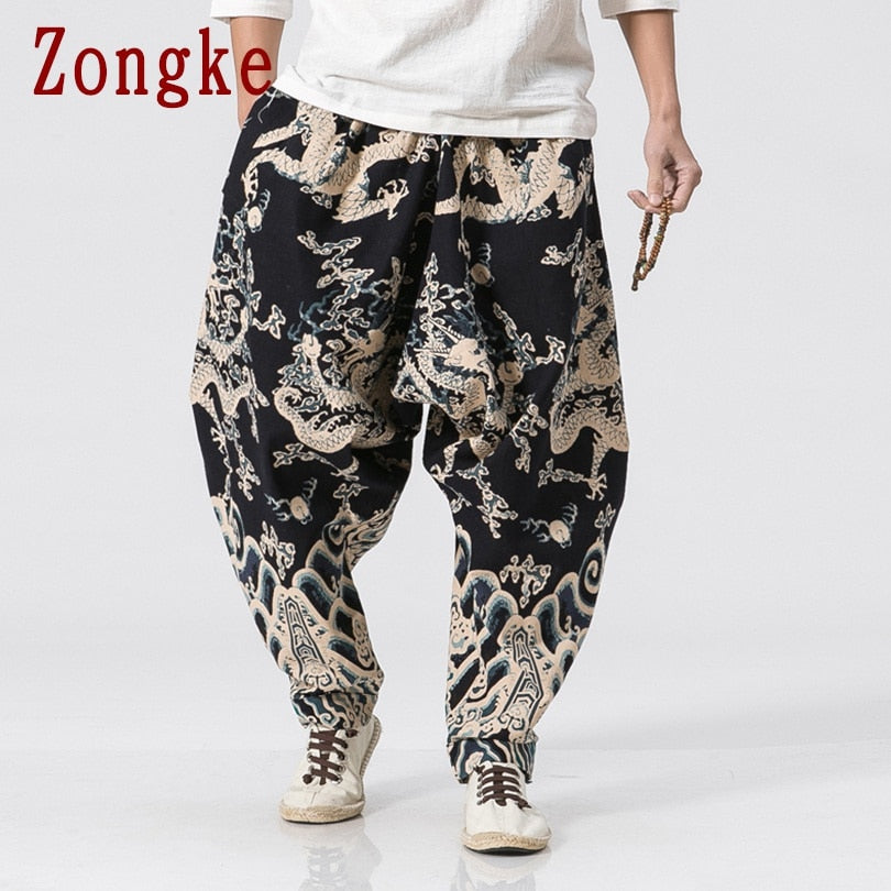 Zongke Dragon Pattern Pants Men Joggers Trousers Men Pants Streetwear Sweatpants Harem Pants Men Trousers XXXL 2021 Spring New