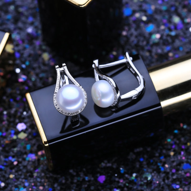 FENASY 925 Sterling Silver Pendant Necklace Natural Pearl Jewelry Sets For Women Classic Stud Earrings Fashion Party Rings