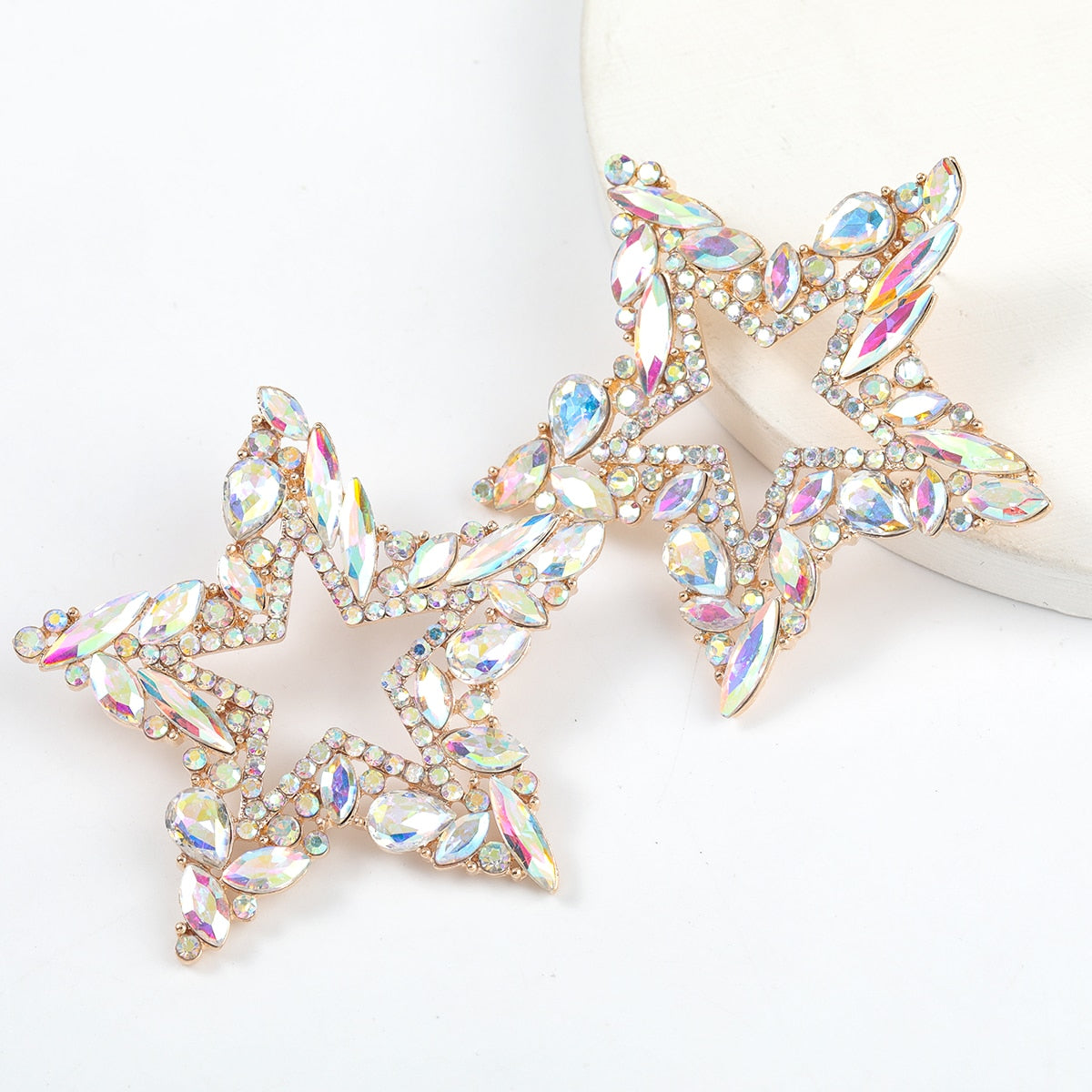 New Fashion women's Color Matching Big Rhinestone Love Heart-shaped Star Drop Earrings women's Jewelry Temperament Accessories