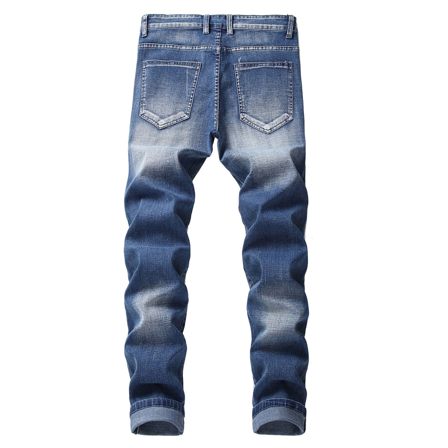 2021 AUTUMN Spring Men's Ripped Print Street HIP HOP Punk Stretch Bike Jeans Trendy Holes Straight Denim Trouers