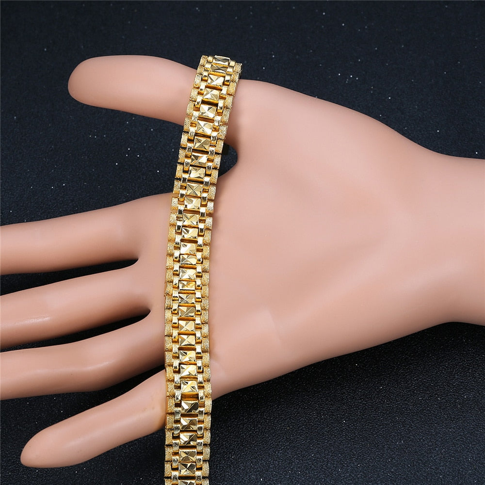 Chunky Mens Hand Chain Bracelets Male Wholesale Bijoux Gold/Silver Color Chain Link Bracelet For Men Jewelry pulseira masculina