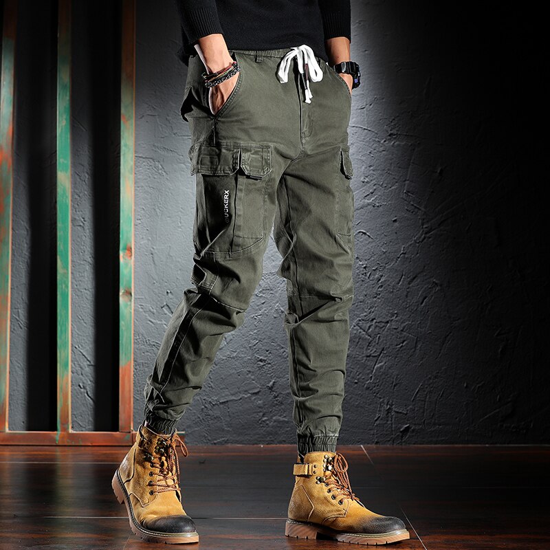 High Street Fashion Designer Joggers Jeans Men Khaki Casual Multi Pockets Cargo Pants Hombre Loose Fit Hip Hop Harem Trousers