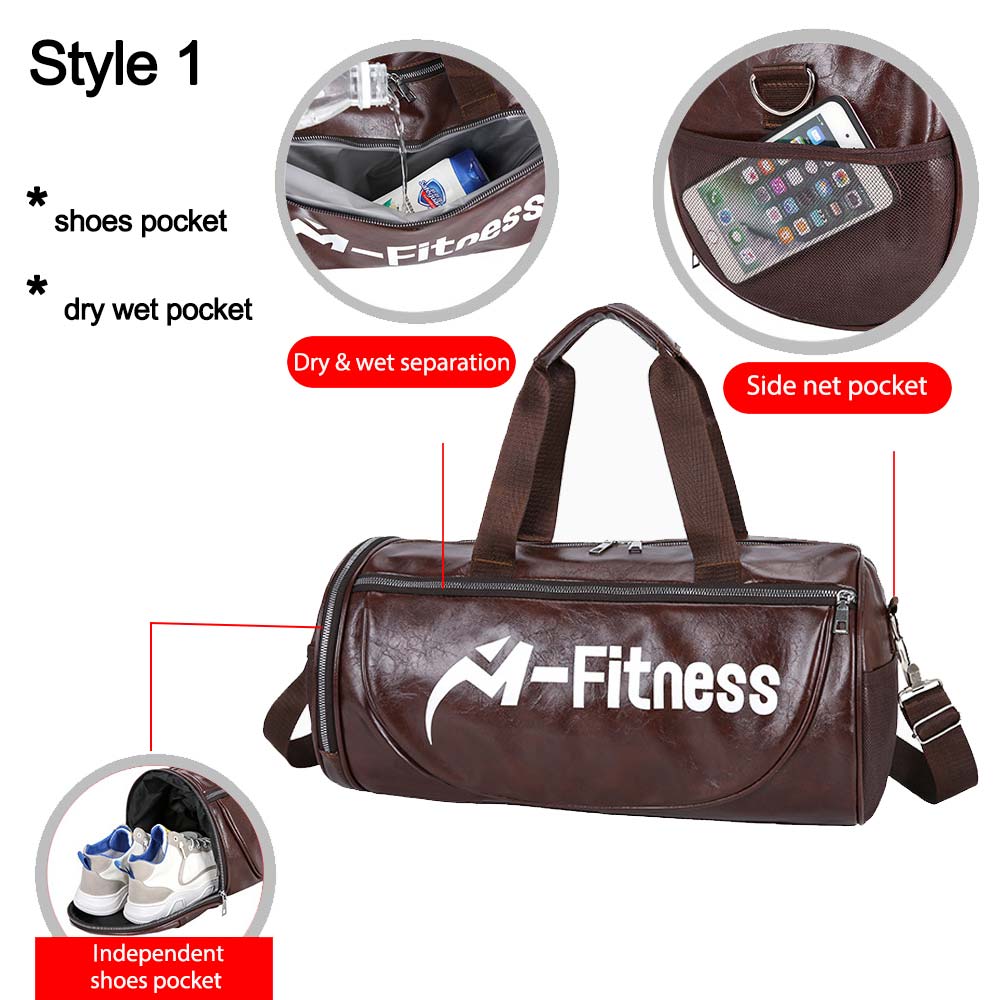 PU Leather Sports Gym Bag Multifunction Training Fitness Shoulder Bags Traveling Handbag Striped Sac De Sport Women Men XA719WD