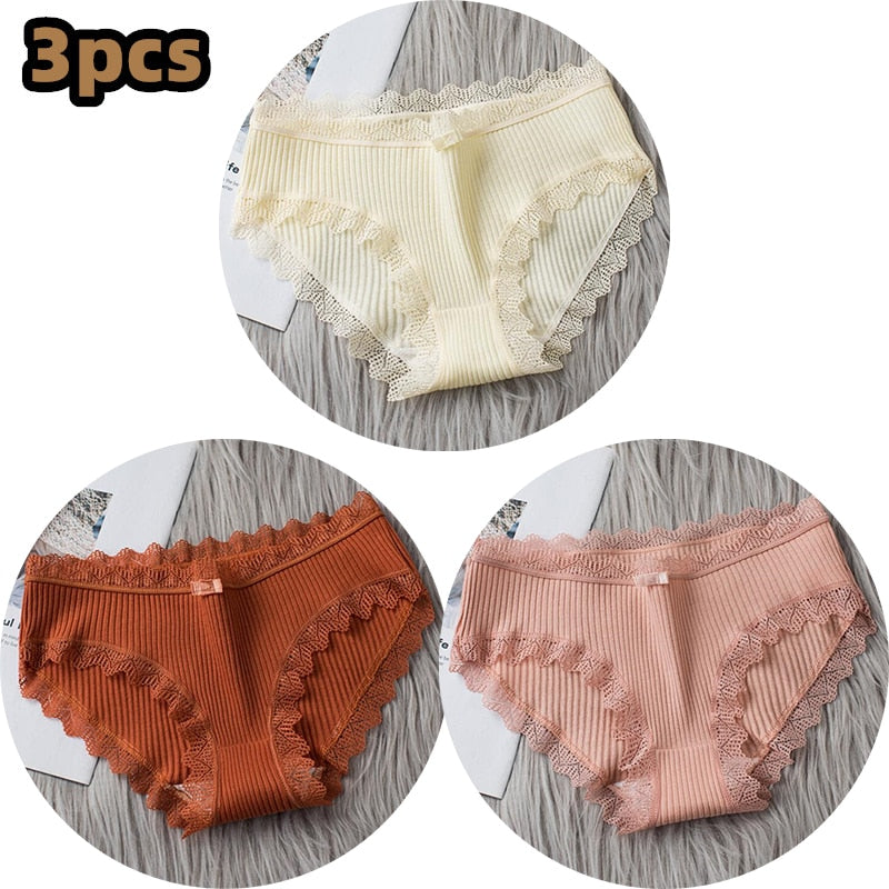 3PCS/lot Cotton Panties Women Comfortable Underwears Sexy Middle-Waisted Underpants Female Lingerie Big Size Ladies Briefs