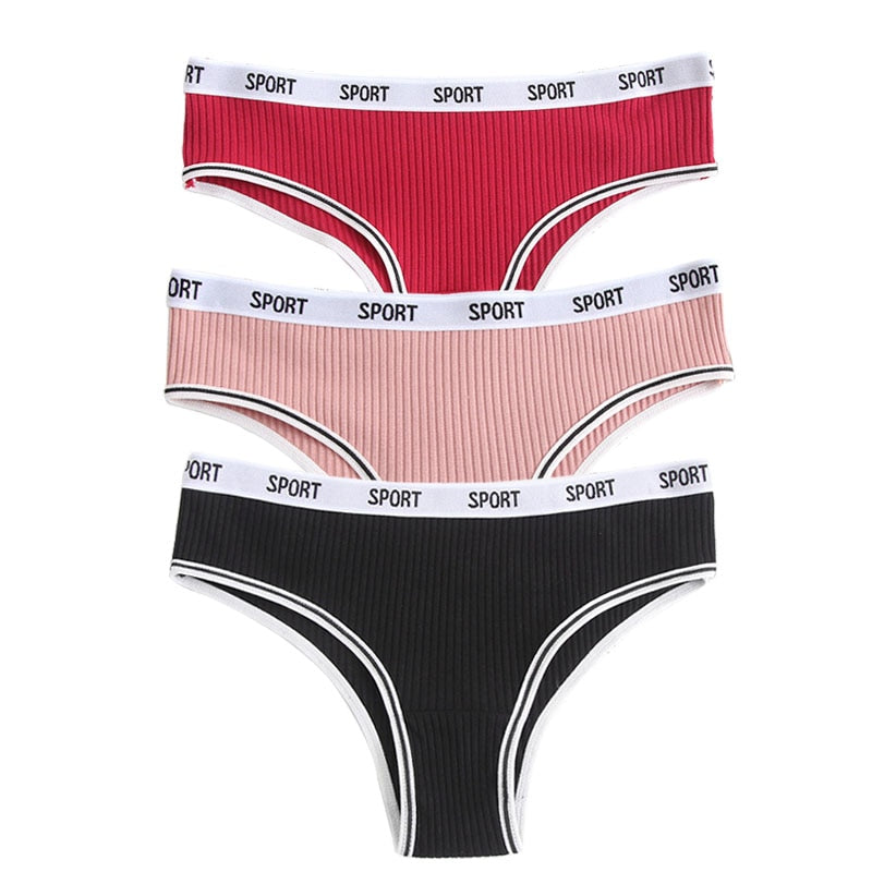 3PCS Women's Cotton Letter Panties Lingerie Girls Solid Color Briefs Sexy Sport Underpants Fashion Female Underwear Intimates