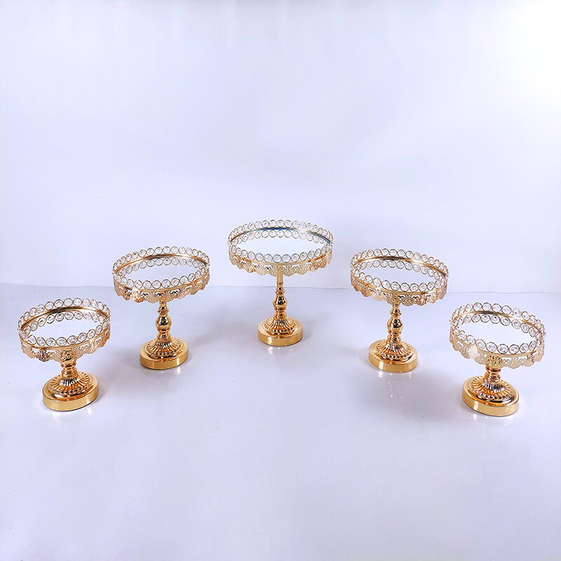 Gold Cake Plate Stand Acrylic Mirror High Base Metal Cupcake Dish Party Filming Props Dessert Wedding Tray Decoration Display