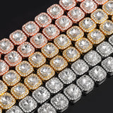 HIP 12MM Prong Tennis Necklace +Baguette Watch+Bracelet Hip Hop Chain Iced Out Bling Paved Rhinestones CZ Bling For Men Jewelry