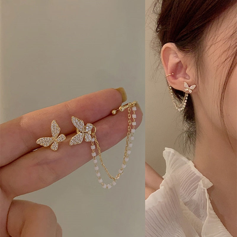 Long Dangle Earrings for Women 2022 Fashion Full Crystal Simulated Pearl Tassel Drop Earring Vintage Gold Brincos Jewelry