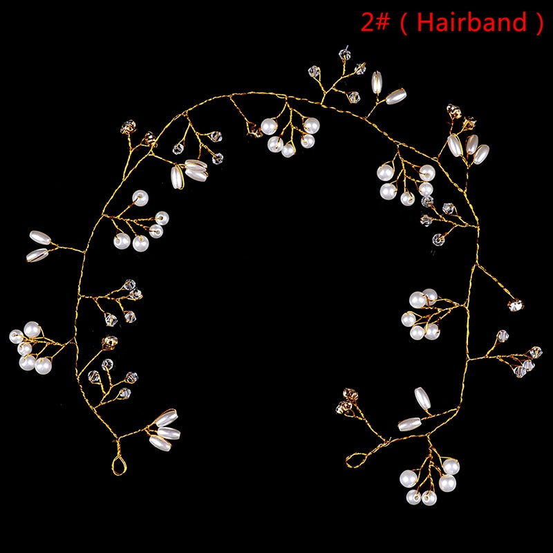 Crystal Wedding Headdress Pearl Headband Bridal Hair Accessories Headpiece Women Handmade Tiara Wedding Hair Ornaments Jewelry