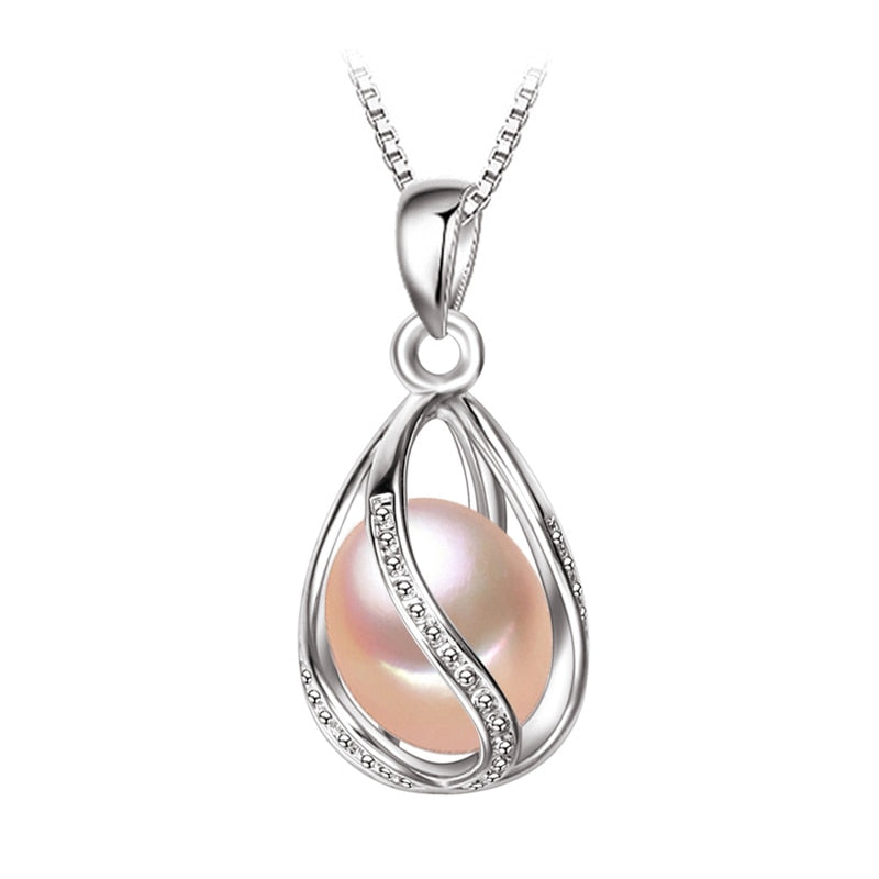 FENASY Natural Freshwater Pearl Pendant Cage Necklace Fashion 925 Sterling Silver Boho Statement Necklace Pearl Jewelry