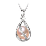 FENASY Natural Freshwater Pearl Pendant Cage Necklace Fashion 925 Sterling Silver Boho Statement Necklace Pearl Jewelry