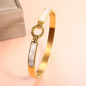 New Fashion White Shell Roman Numeral Bangles & Bracelets Gold Plating Women Bangle For Fashion Bracelet Jewelry