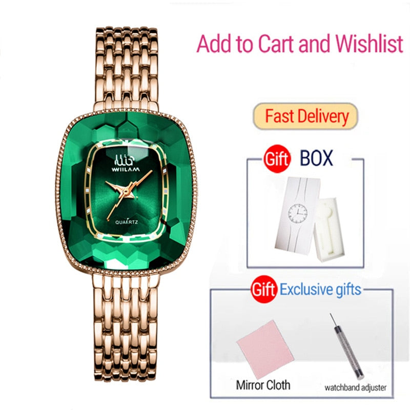 WIILAA 2022 Green Diamond Style Luxury Women Quartz Watch Creative Unique Ladies Wrist Watch For Female Clock relogio feminino