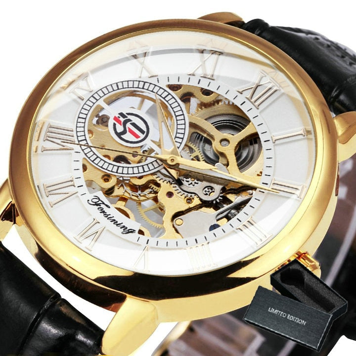 Mechanical Man Gold Watch Mens Watches Top Brand Luxury 2021 WINNER Clock Male Skeleton Leather Forsining 3d Hollow Engraving