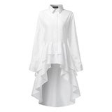 Womens Ruffle Tops 2021 ZANZEA Asymmetrical Blouse Elegant Casual Swallowtail Shirts Female Lapel Blusa Solid Tunic Plus Size