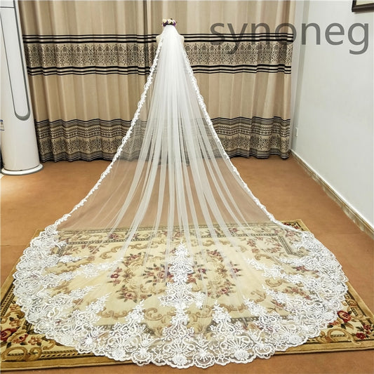 new Hot White/Ivory Beautiful Cathedral Length Lace Edge Wedding Veil With Comb Long Bridal Veil Mariage plus size