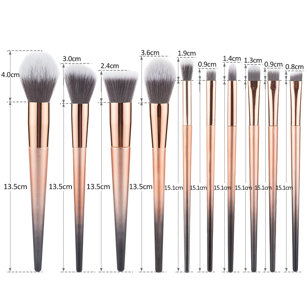 10Pcs/lot Crystal Gradient Makeup Brushes Cosmetic Powder Eye Shadow Foundation Blush Blending Beauty Make Up Brush Tool Set