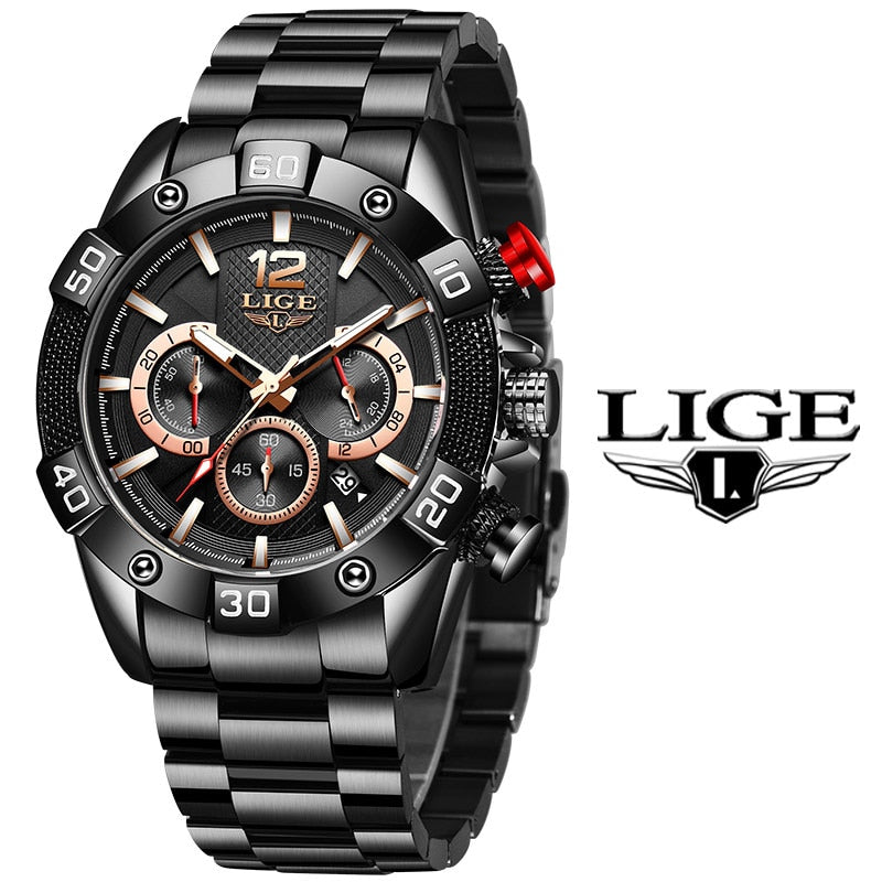 LIGE 2021 New Fashion Blue Mens Watches Top Brand Luxury Clock Sports Chronograph Waterproof Quartz Watch Men Relogio Masculino