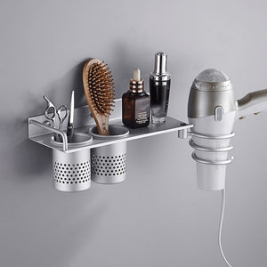 1pc Hair Dryer Rack with Basket Aluminium Bathroom Wall Shelf Hair Comb Brush Plug Holder Bathroom Accessories Storage Basket